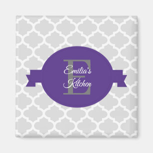 Paars Quatrefoil - Gepersonaliseerd Magnet