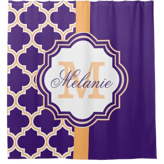 Paars Quatrefoil Monogram Douchegordijn (Voorkant)