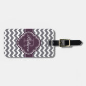 Paars Quatrefoil Monogram Gray Chevron Pattern Bagagelabel (Voorkant horizontaal)