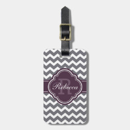 Paars Quatrefoil Monogram Gray Chevron Pattern Bagagelabel