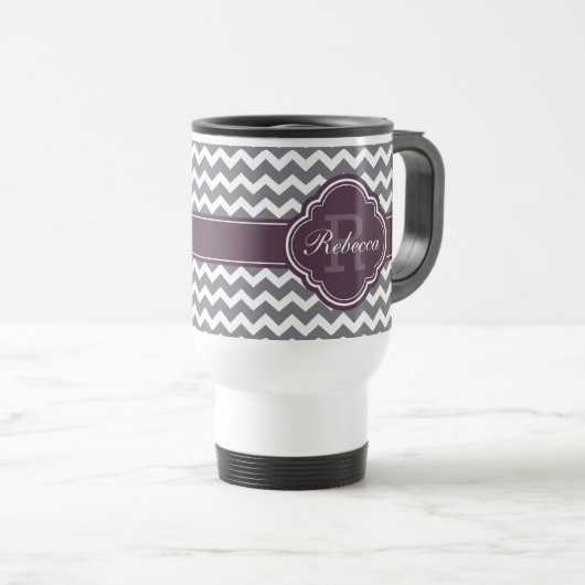 Paars Quatrefoil Monogram Gray Chevron Pattern Reisbeker (Voorkant rechts)