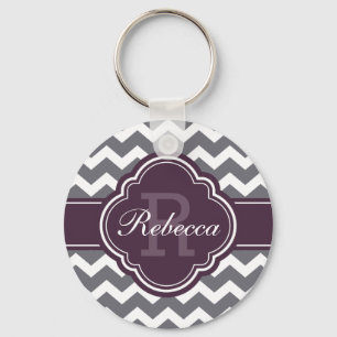 Paars Quatrefoil Monogram Gray Chevron Pattern Sleutelhanger