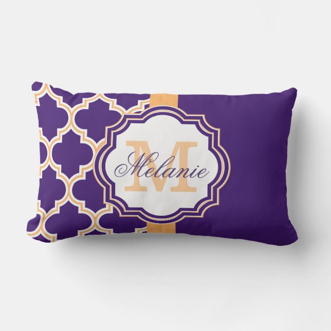 Paars Quatrefoil Monogram Kussen (Voorkant)