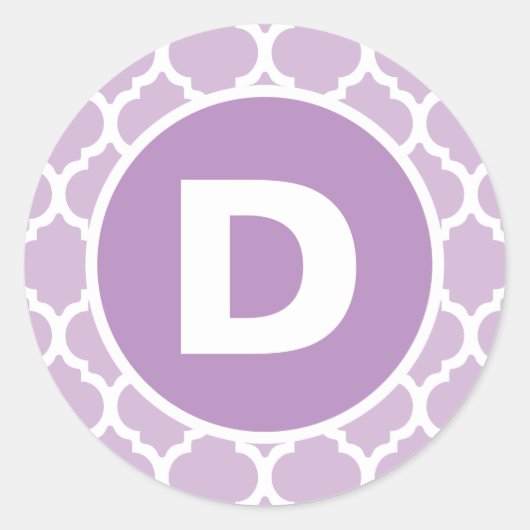 Paars Quatrefoil Monogram Ronde Sticker (Voorkant)