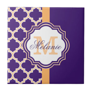 Paars Quatrefoil Monogram Tegeltje