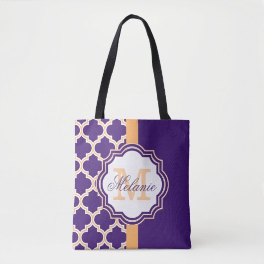Paars Quatrefoil Monogram Tote Bag (Voorkant)