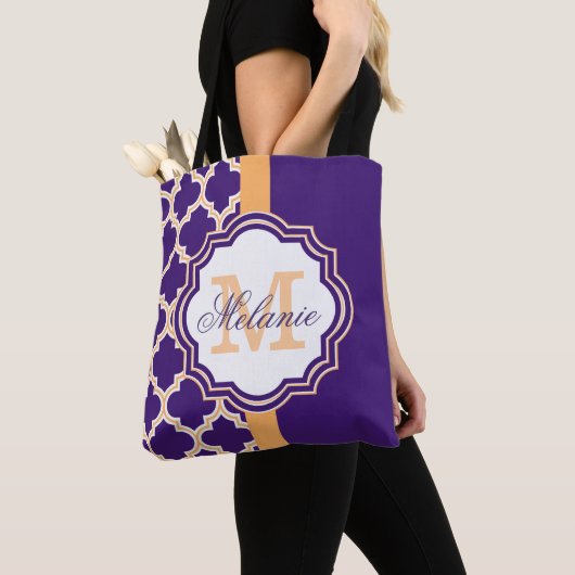 Paars Quatrefoil Monogram Tote Bag (Dichtbij)