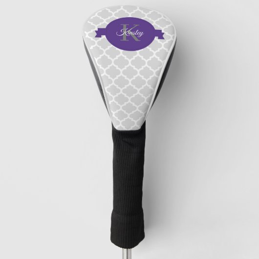 Paars Quatrefoil Persoonlijk Golfhoofd Hoesje Golfheadcover (Voorkant)