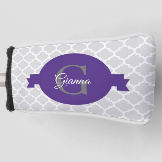 Paars Quatrefoil Persoonlijk Golfhoofd Hoesje Golfheadcover (Voorkant)