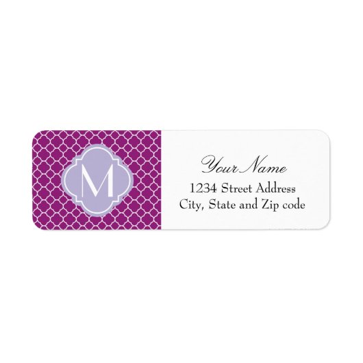 Paars Quatrefoliepatroon met monogram Etiket (Voorkant)