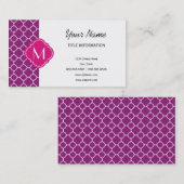 Paars Quatrefoliepatroon met monogram Visitekaartje (Voorkant / Achterkant)