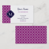 Paars Quatrefoliepatroon met monogram Visitekaartje (Voorkant / Achterkant)
