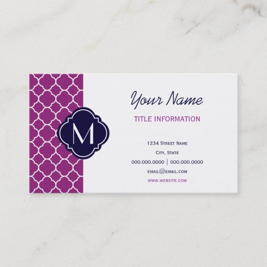 Paars Quatrefoliepatroon met monogram Visitekaartje (Voorkant)