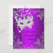 Paars Quinceanera 15e Birthday Masquerade Kaart (Voorkant)