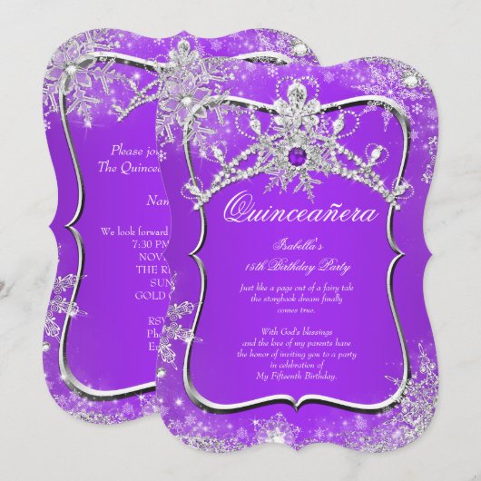Paars Quinceanera 15e winter Wonderland Kaart (Voorkant / Achterkant)