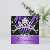 Paars Quinceanera 15e Zebra Tiara Diamond Kaart (Staand voorkant)