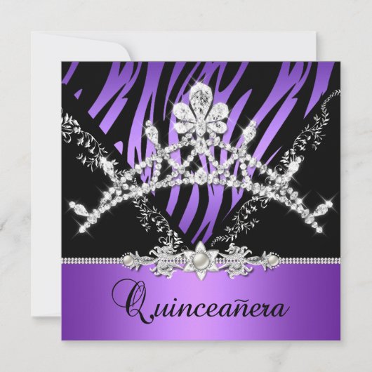 Paars Quinceanera 15e Zebra Tiara Diamond Kaart (Voorkant)