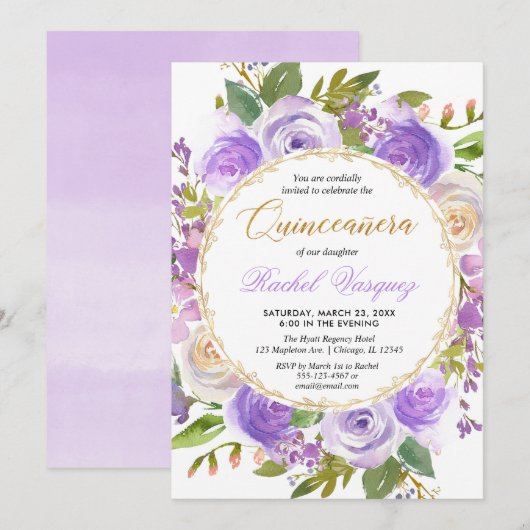 Paars Quinceanera florale lavender lila Kaart (Voorkant / Achterkant)
