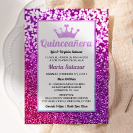 Paars Quinceañera Glamoureus Spaans Uitnodiging