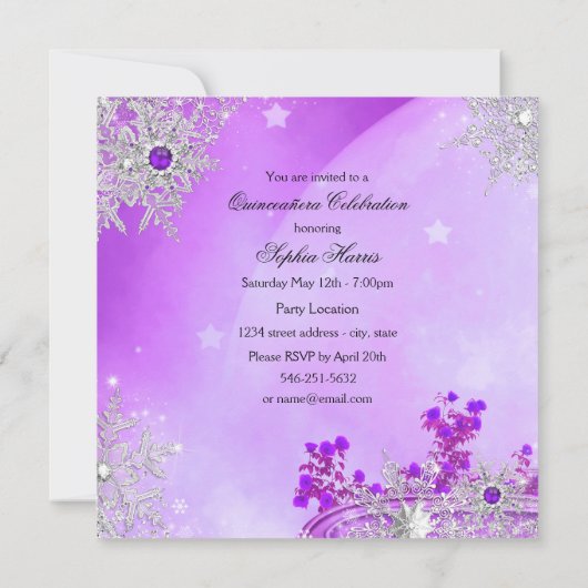 Paars Quinceanera Masquerade Magical Princess Kaart (Achterkant)