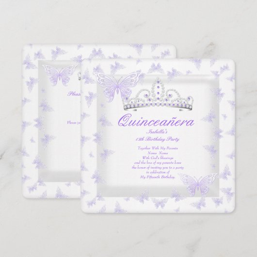 -Paars-Quinceanera-partij Tiara Butterfly Kaart (Voorkant / Achterkant)
