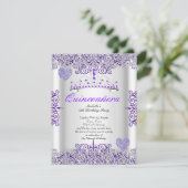  Paars Quinceanera Partij Tiara Hearts Kaart (Staand voorkant)