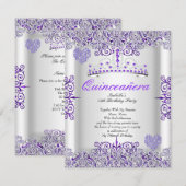  Paars Quinceanera Partij Tiara Hearts Kaart (Voorkant / Achterkant)