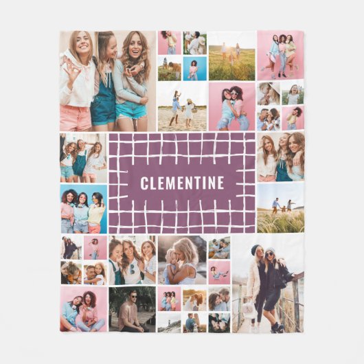 Paars raster 34 foto modern minimaal stijlvol fleece deken (Voorkant)