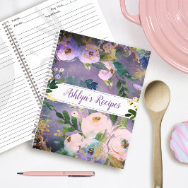 Paars recept kookboek bloemrijk aquarel antiek notitieboek