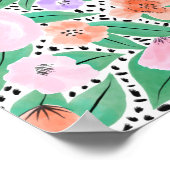 Paars Red Floral Polka Dots Waterverf Patroon Poster (Hoek)