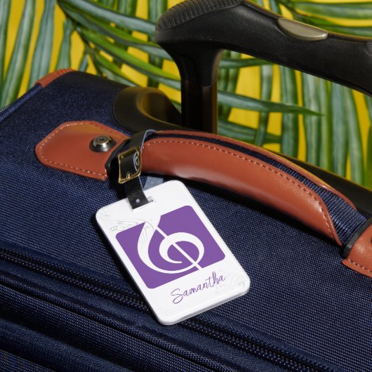 Paars Reinbaar muzieksymbool Bagagelabel (Voorkant Insitu 1)