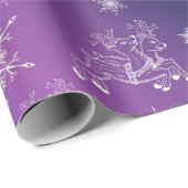 paars, rendier, ster, sterren, sneeuwvlok, kerst cadeaupapier (Rol Hoek)