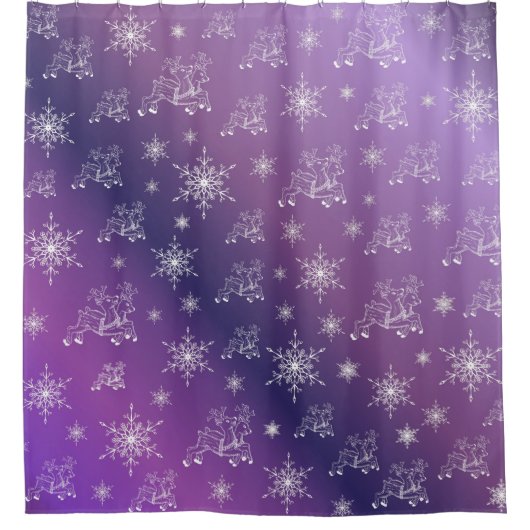 paars, rendier, ster, sterren, sneeuwvlok, kerst douchegordijn (Voorkant)