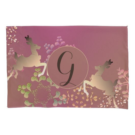 Paars rendieren en sneeuwvlokken kussensloop (Voorkant-Links)