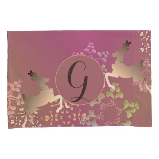 Paars rendieren en sneeuwvlokken kussensloop (Voorkant-Rechts)