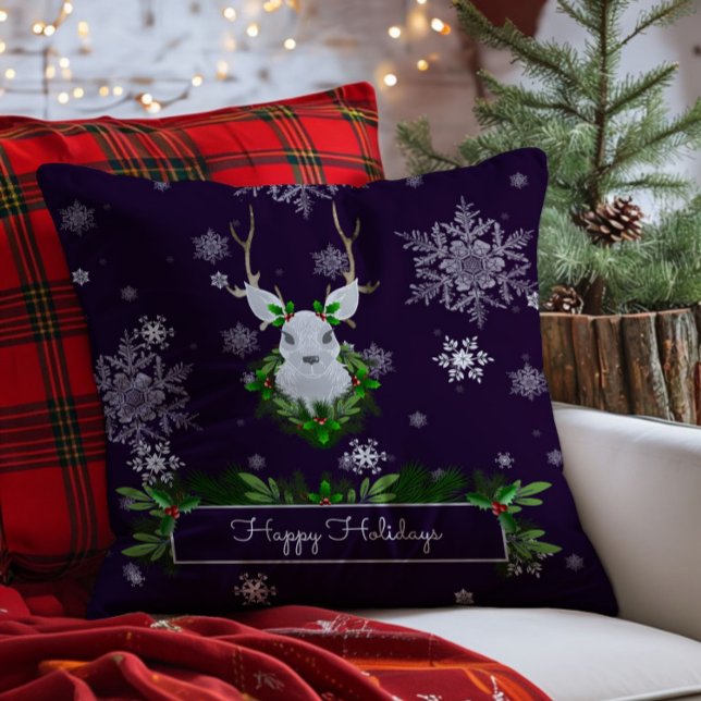 Paars rendierlijk Sierkussen (Purple Reindeer Christmas Throw Pillow)
