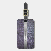 Paars retiel digitaal leder, zilver bagagelabel (Voorkant verticaal)