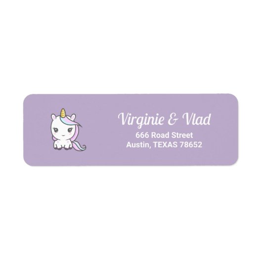 Paars retouradreslabel met een Cute Unicorn Etiket (Voorkant)