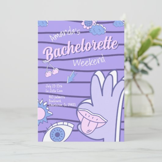 Paars Retro Fun Meidenavond Kaart (Staand voorkant)