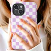 Paars Retro Geruit Patroon Monogram iPhone 15 Case