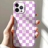 Paars Retro Geruit Patroon Monogram iPhone 15 Case