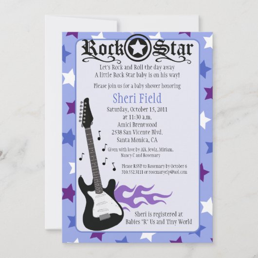 PAARS ROCK STAR 5X7 BABY SHOWER - Rosemary Kaart (Voorkant)