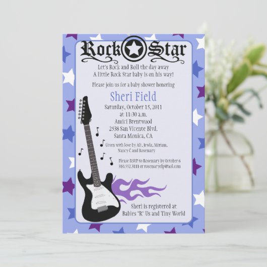 PAARS ROCK STAR 5X7 BABY SHOWER - Rosemary Kaart (Staand voorkant)