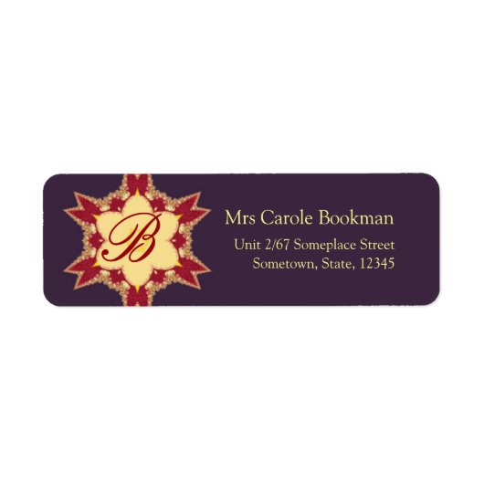 Paars Rode Gouden Koninklijk Monogram Adreslabel Etiket (Voorkant)