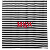 Paar's rode initialen monogram zwarte witte strepe douchegordijn (Voorkant)