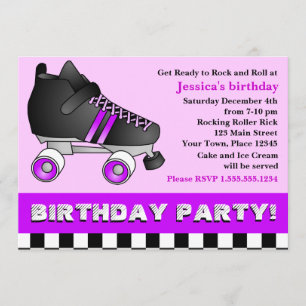 Paars Roller Schaats Birthday Party Kaart