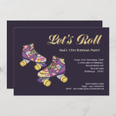 Paars Roller Schaats Roller Skating Birthday Party Kaart (Voorkant / Achterkant)