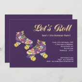 Paars Roller Schaats Roller Skating Birthday Party Kaart (Voorkant / Achterkant)