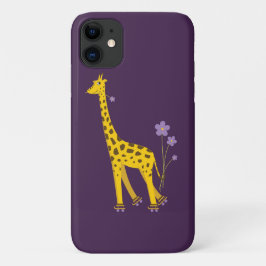 Paars Roller Skating Funny Cartoon Giraffe iPhone 11 Hoesje