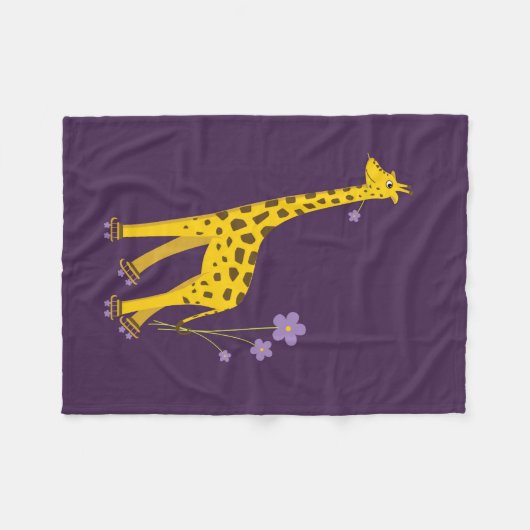 Paars Roller Skating Funny Cartoon Giraffe Fleece Deken (Voorkant (Horizontaal))